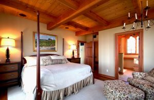 bedroom with wood ceiling